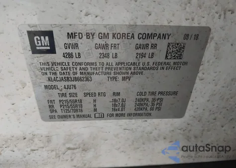 2018 Buick Encore Preferred z USA, uszkodzony, nr VIN KL4CJASB3JB662363